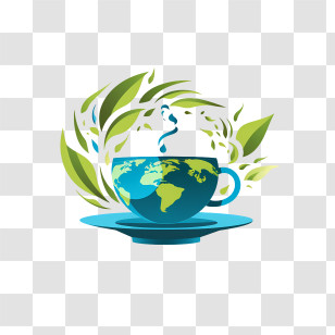 International Tea Day - World Map Cup With Leaves Transparent PNG