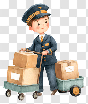 Mover Pushing Boxes - Delivery Worker With Cart Transparent PNG