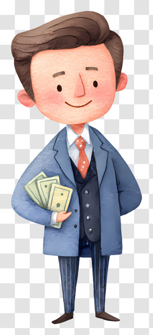 Wealthy Businessman - Cartoon Man Holding Money In Business Suit Transparent PNG
