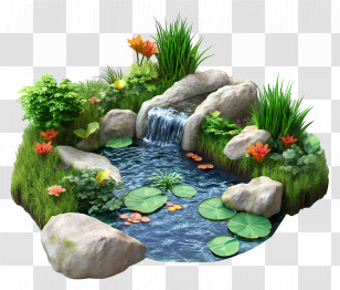 3d Pond - Serene Garden Pond With Lilies Transparent PNG