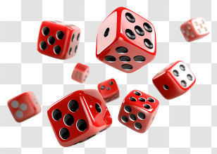 Casino - Red Dice Tumbling In Mid-Air Transparent PNG