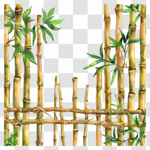 Bamboo Fence - Watercolor Bamboo Fence With Leaves Transparent PNG