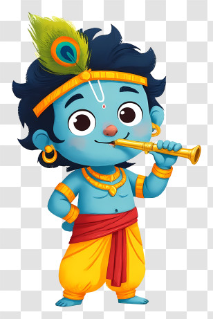 Lord Krishna - Blue Cartoon Character With Flute Transparent PNG