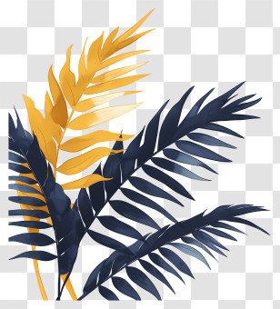 Palm Branches - Yellow And Blue Tropical Leaves Transparent PNG