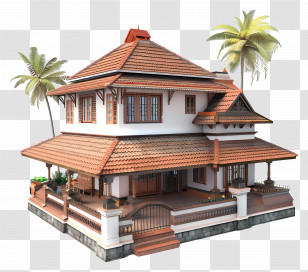 Kerala House - Traditional House With Palm Trees Transparent PNG