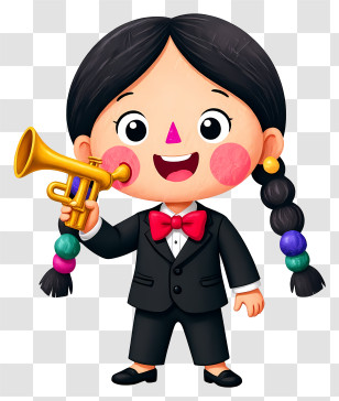 Cartoon Girl - Girl In Tuxedo Playing Trumpet Transparent PNG