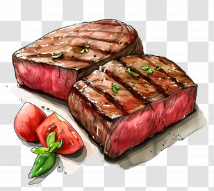 Medium Rare Steak - Grilled Steak And Tomato Illustration Transparent PNG