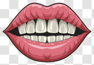 Cartoon - Smiling Lips And Teeth Illustration Transparent PNG