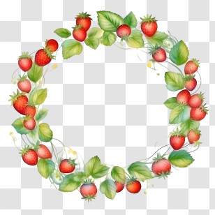 Strawberry - Strawberry Wreath With Green Leaves Transparent PNG