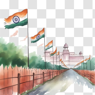 Tiranga Border - Indian Flags Along A Pathway Transparent PNG