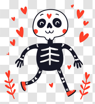 Cute Halloween Skeleton - Dancing Skeleton With Hearts Transparent PNG