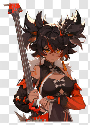 Genshin Impact Xinyan - Anime Character With Dark Hair And Musical Instrument Transparent PNG