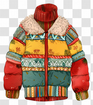 Winter Coat - Colorful Patterned Winter Jacket Transparent PNG