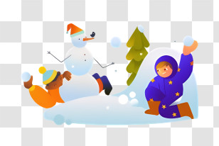 Snowman - Children Playing Snowball Fight In Winter Transparent PNG