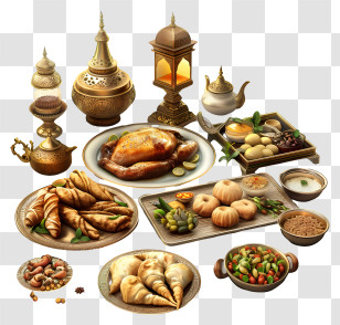 Ramadan Feast - Lavish Feast On Table Transparent PNG