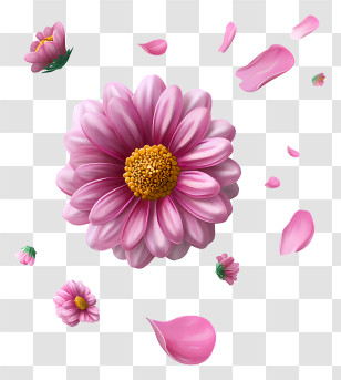 Flowers Floating - Pink Flower With Falling Petals Transparent PNG
