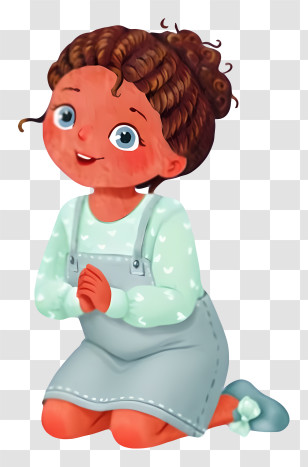 Cartoon Girl - Kneeling Girl In Blue Dress Transparent PNG