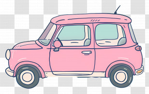 Cartoon Car - Pink Vintage Car Cartoon Illustration Transparent PNG