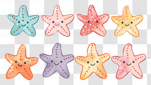 Cute Starfish - Colorful Cute Starfish Illustrations Set Transparent PNG