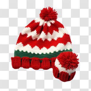 Winter Hat - Red And White Patterned Knitted Hats Transparent PNG