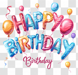 Happy Birthday - Happy Birthday Text With Balloons Celebration Design Transparent PNG
