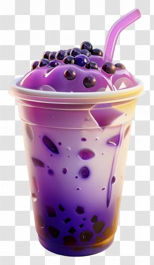 Taro Bubble Tea - Purple Bubble Tea In Plastic Cup With Boba Pearls Transparent PNG