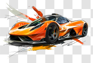 Gordon Murray T50 - Dynamic Orange Supercar Sketch Illustration Transparent PNG