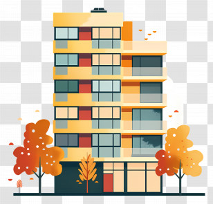 Building - Modern Apartment Building With Autumn Surroundings Transparent PNG