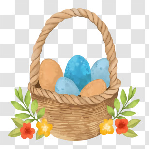 Easter Eggs - Easter Basket With Eggs And Flowers Transparent PNG
