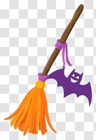 Halloween Broom - Witch Broom With Bat For Halloween Transparent PNG