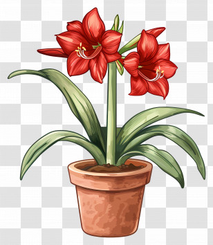Potted Amaryllis Flower - Red Amaryllis Flower In A Pot Transparent PNG