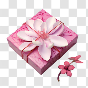 Pink Gift Box - Delicate Pink Gift Box With A Flower Ornament Transparent PNG