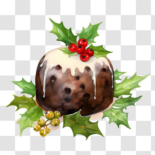 Christmas Pudding - Holly-Covered Traditional Christmas Pudding Transparent PNG