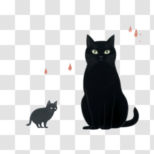 Halloween
 - Illustration Of Black Mother Cat And Kitten Transparent PNG