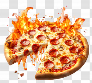 Pizza With Fire - Flaming Pepperoni Pizza Transparent PNG