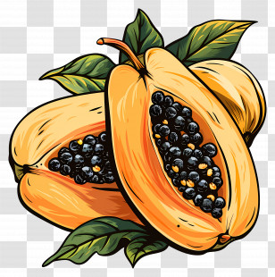 Papaya - Tropical Papaya With Seeds Illustration Transparent PNG