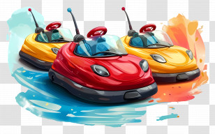 Bumper Car - Vivid Watercolor Bumper Cars Illustration Transparent PNG
