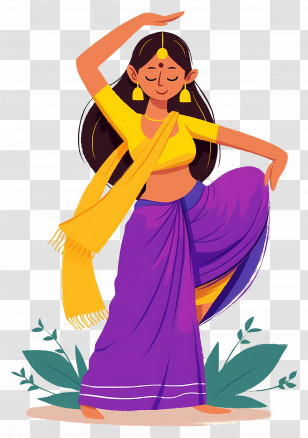 Indian Dancer - Traditional Dancing Woman Cartoon In Vibrant Attire Transparent PNG