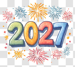 2027 Fireworks Effect - 2027 New Year Celebration With Fireworks Transparent PNG