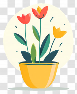 Flower Pot - Cartoon Tulips In A Yellow Pot Transparent PNG