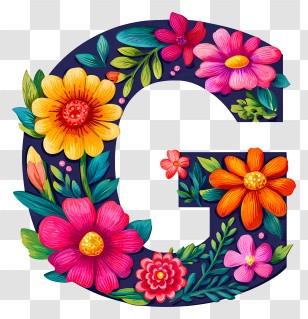 Letter G With Flowers - Floral Letter G With Vibrant Flowers Transparent PNG