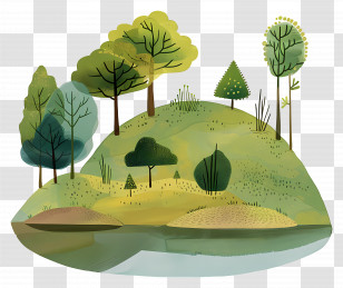 Summer Park - Peaceful Hillside Landscape With Trees And Lake Transparent PNG