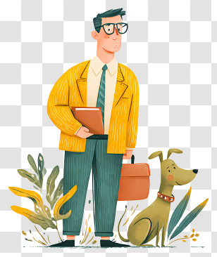 Take Your Dog To Work Day - Man With Dog In Yellow Jacket Transparent PNG