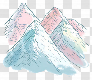 Snow Capped Peaks - Abstract Line Art Snowy Mountain Landscape Transparent PNG