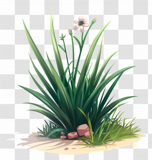 Grass Flower - Green Plant With Delicate White Flowers Transparent PNG