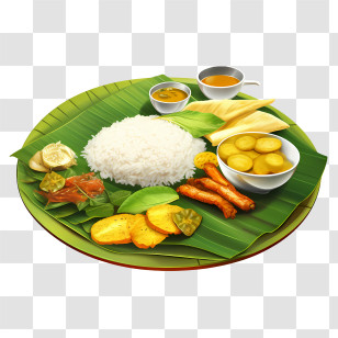 Onam Sadya Food - Traditional Meal Served On A Banana Leaf Transparent PNG