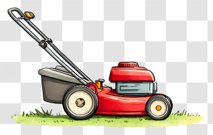 Lawn Mower - Red Lawn Mower On Grass Transparent PNG