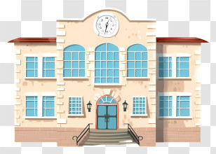 Building With Clock - School Building With Clock Tower Illustration Transparent PNG