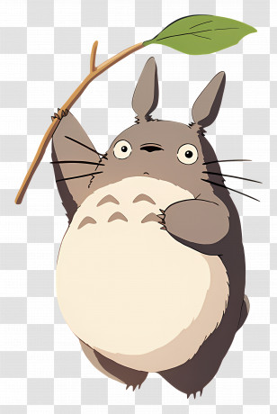 My Neighbor Totoro - Gray Cartoon Creature Holding A Leaf Transparent PNG