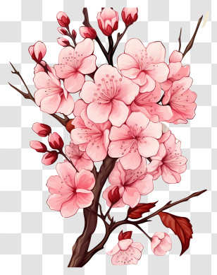 Doodle Style Cherry Branch Blossom - Cherry Blossom Tree Art Transparent PNG